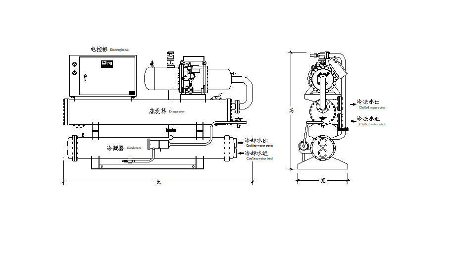 380kw 100hp double compressors water cooled screw type chiller
